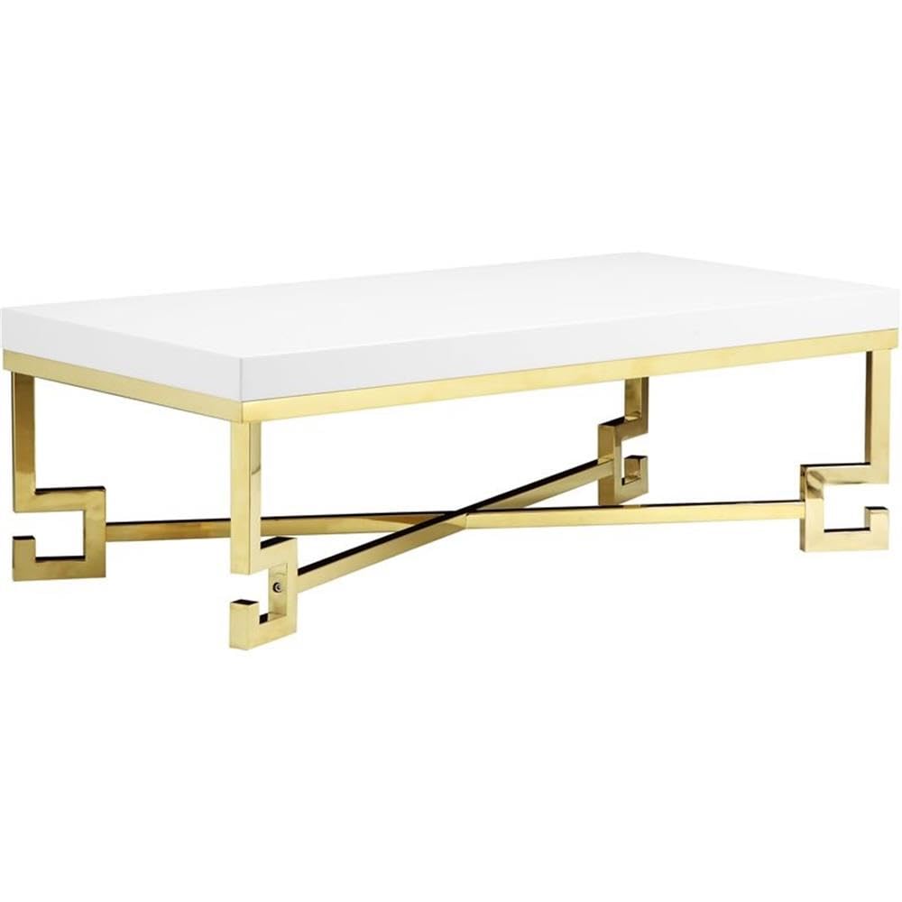 Sophia Modern White Lacquer & Gold Stainless Steel Coffee Table - Perfect for Living Room, Lounge & Contemporary Home Decor