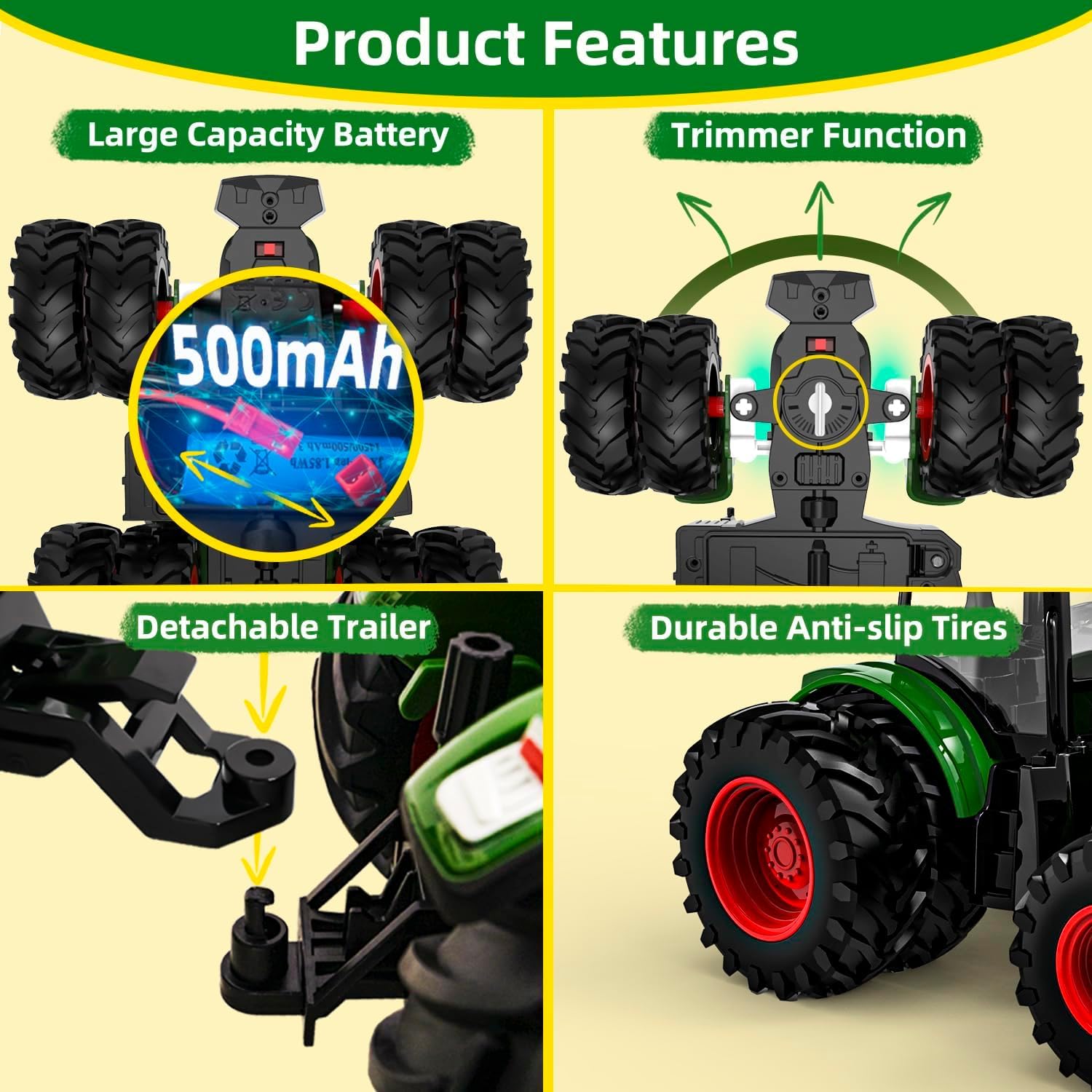 2.4GHz Remote Control Tractor Toy Set for Kids Ages 3-7 - Farm Vehicle with Trailer, Loading Arm & LED Lights - Includes Farm Animals (Cows, Sheep) & Hay Bales - Perfect for Indoor/Outdoor Play, Birthday Gifts & Educational Farm Role-Playing