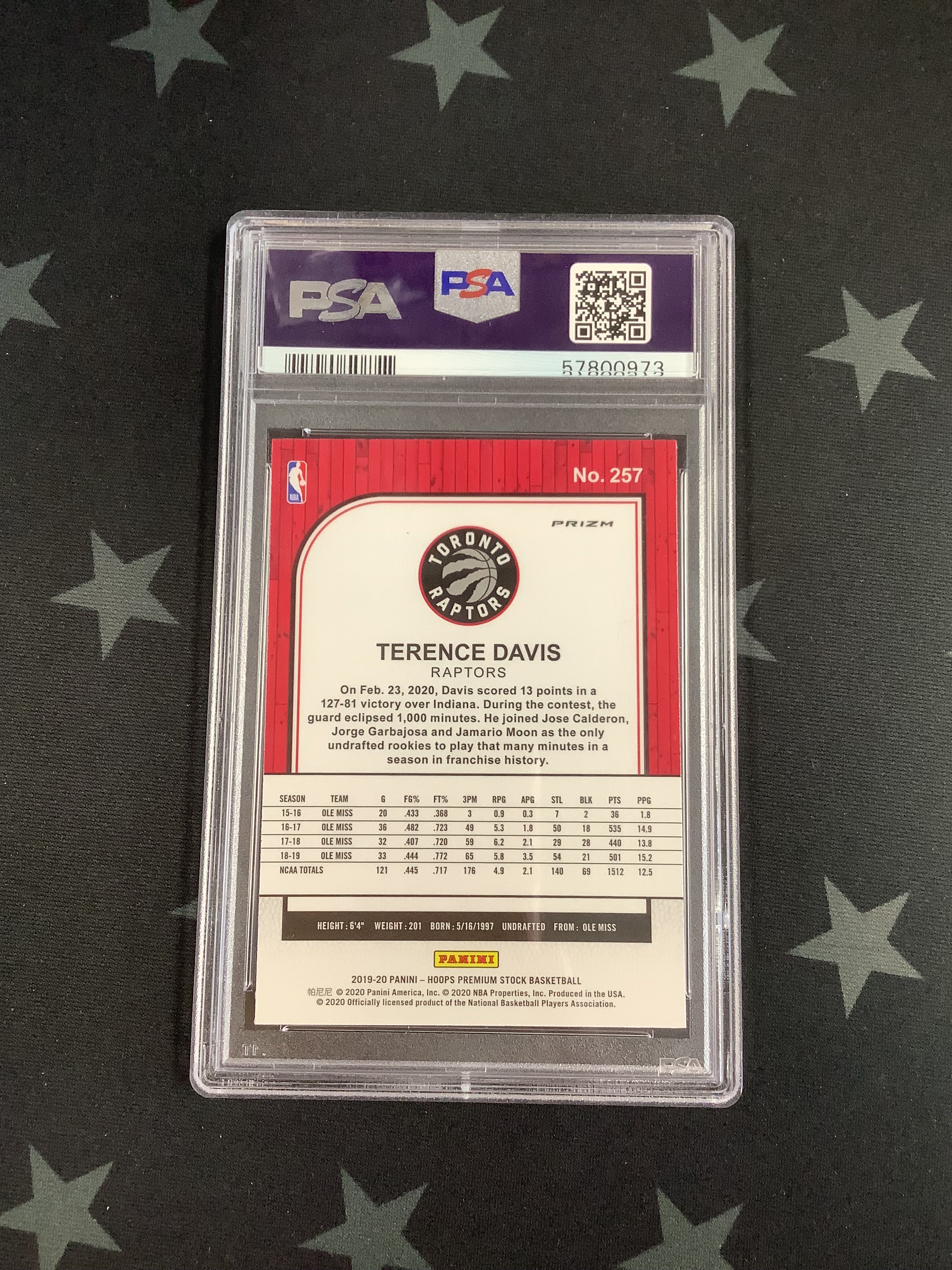 2019 Panini Hoops Basketball Premium Stock Flash Terence Davis #257 PSA Mint 9 - NBA Trading Card for Collectors & Investors | Perfect for Sports Memorabilia Displays & Fan Collections