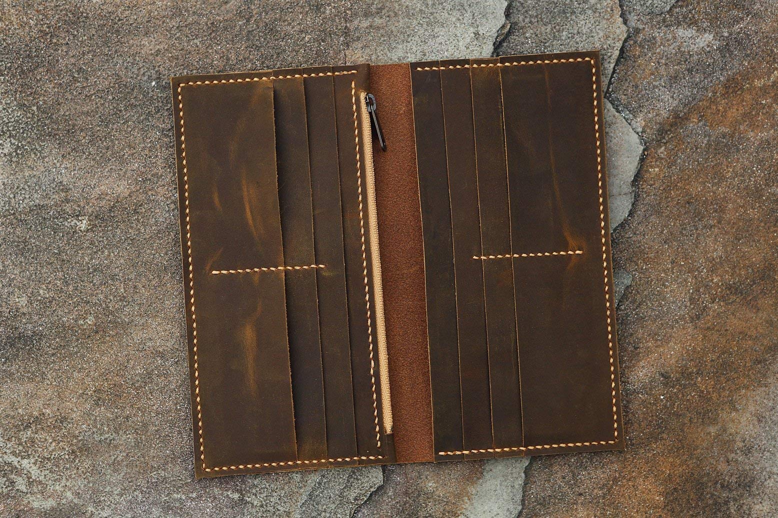 Distressed Leather Men's Long Bifold Wallet - Slim Vertical RFID Blocking Personalized Card Holder for Travel & Everyday Use (W005LZM) - Perfect for Business, Gifts & Minimalist Lifestyle