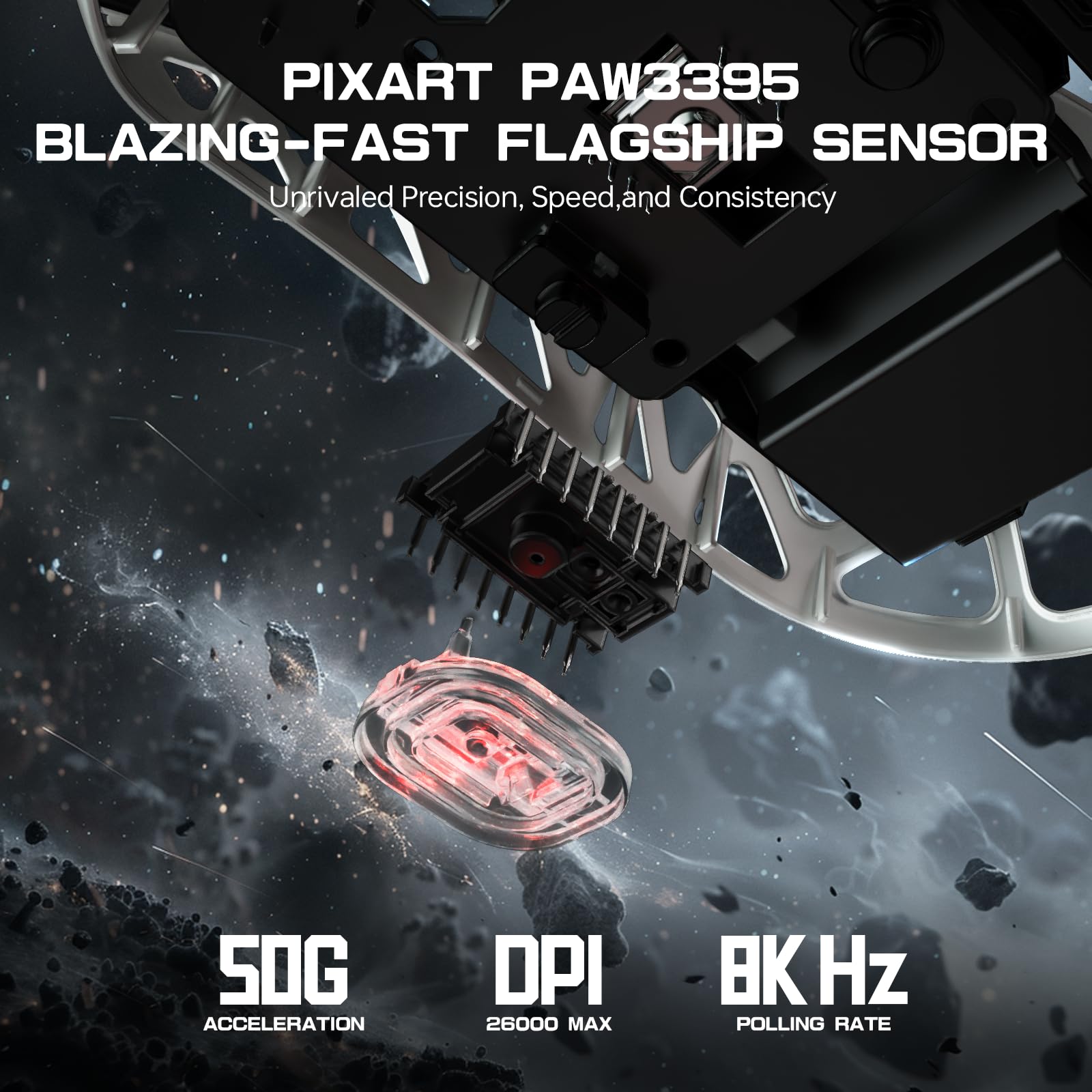 ATTACK SHARK R3PRO 46g Ultra-Light Magnesium Alloy Wireless Gaming Mouse - 8000Hz Polling Rate, 26000DPI, PixArt PAW3395 Sensor, 2.4G/BT/Wired Connectivity, Programmable Buttons with Coiled Cable for PC & Mac (White) - Perfect for FPS, MOBA & Esports Gaming