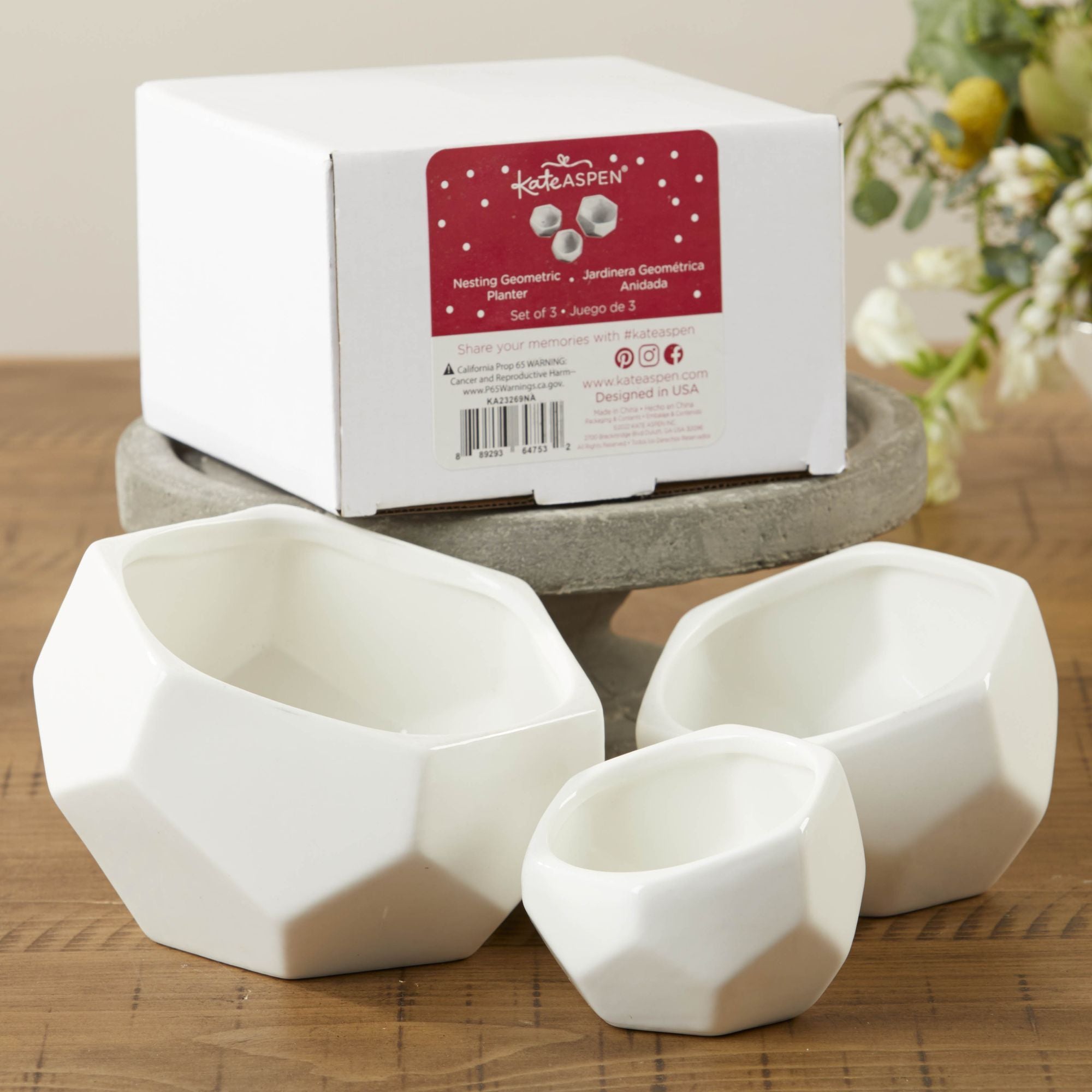 Geometric Ceramic Plant Pots - Small, Medium & Large Set of 3 - Modern Succulent & Cactus Planters for Home Decor, Office Desk or Gift