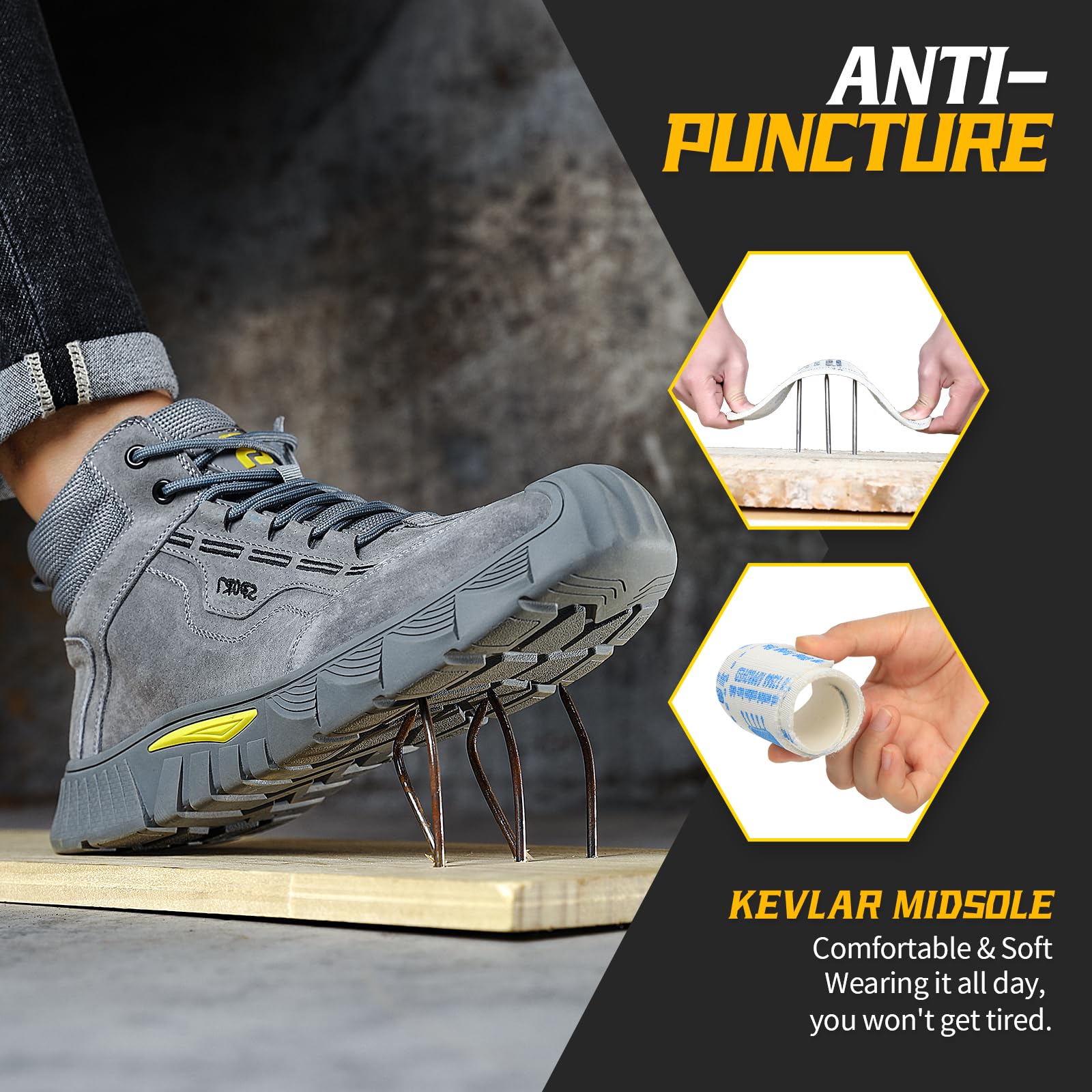 Men's Steel Toe Work Shoes - Breathable Lightweight Safety Sneakers with Indestructible Steel Toe for Construction & Industrial Work | Comfortable Durable Work Boots for Warehouse, Factory & Outdoor Jobs