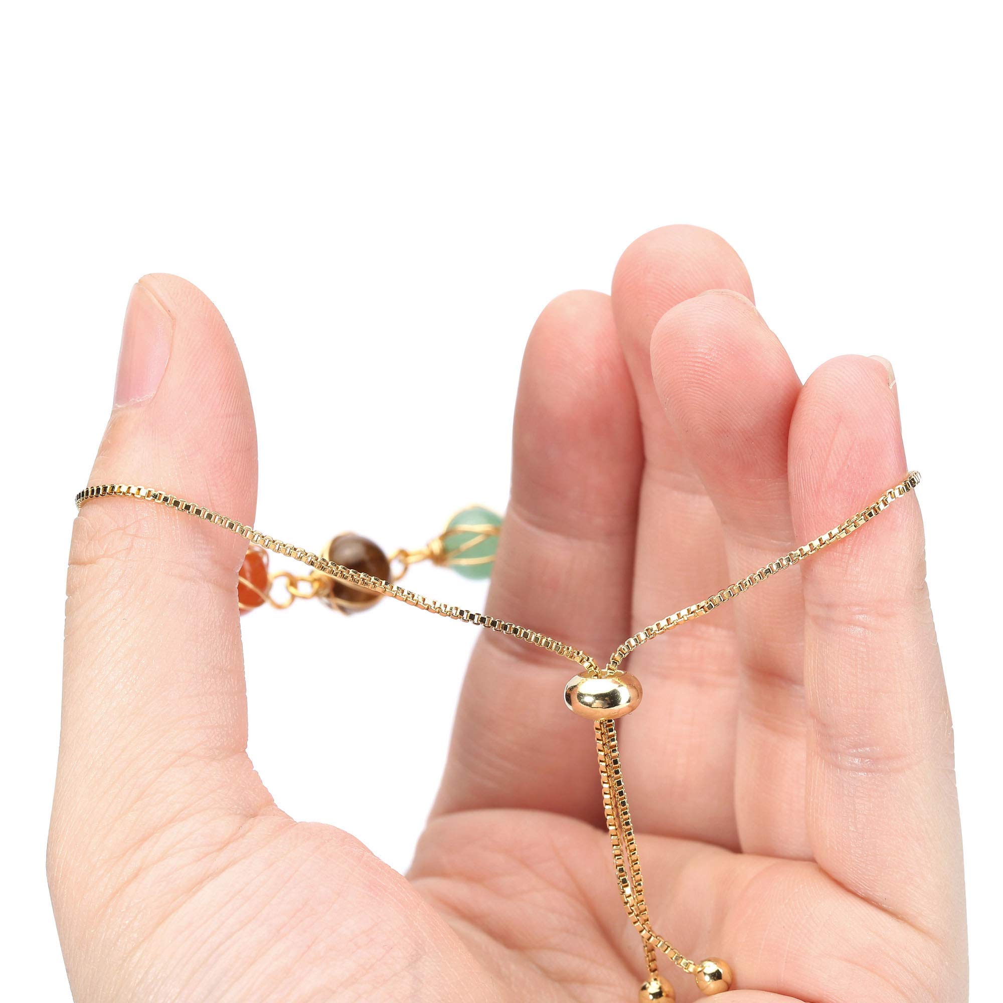 7 Chakra Healing Crystal Stone Bead Adjustable Ankle Bracelet - 14K Gold Plated Women's Spiritual Jewelry for Meditation, Yoga & Positive Energy - Perfect Birthday Gift for Mom, Wife & Loved Ones