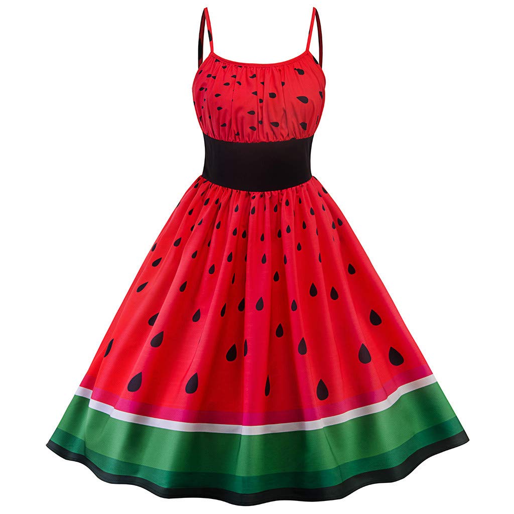 Women's Watermelon Print Party Dress - Elegant Cocktail & Prom Ballgown for Summer Events, Weddings & Special Occasions