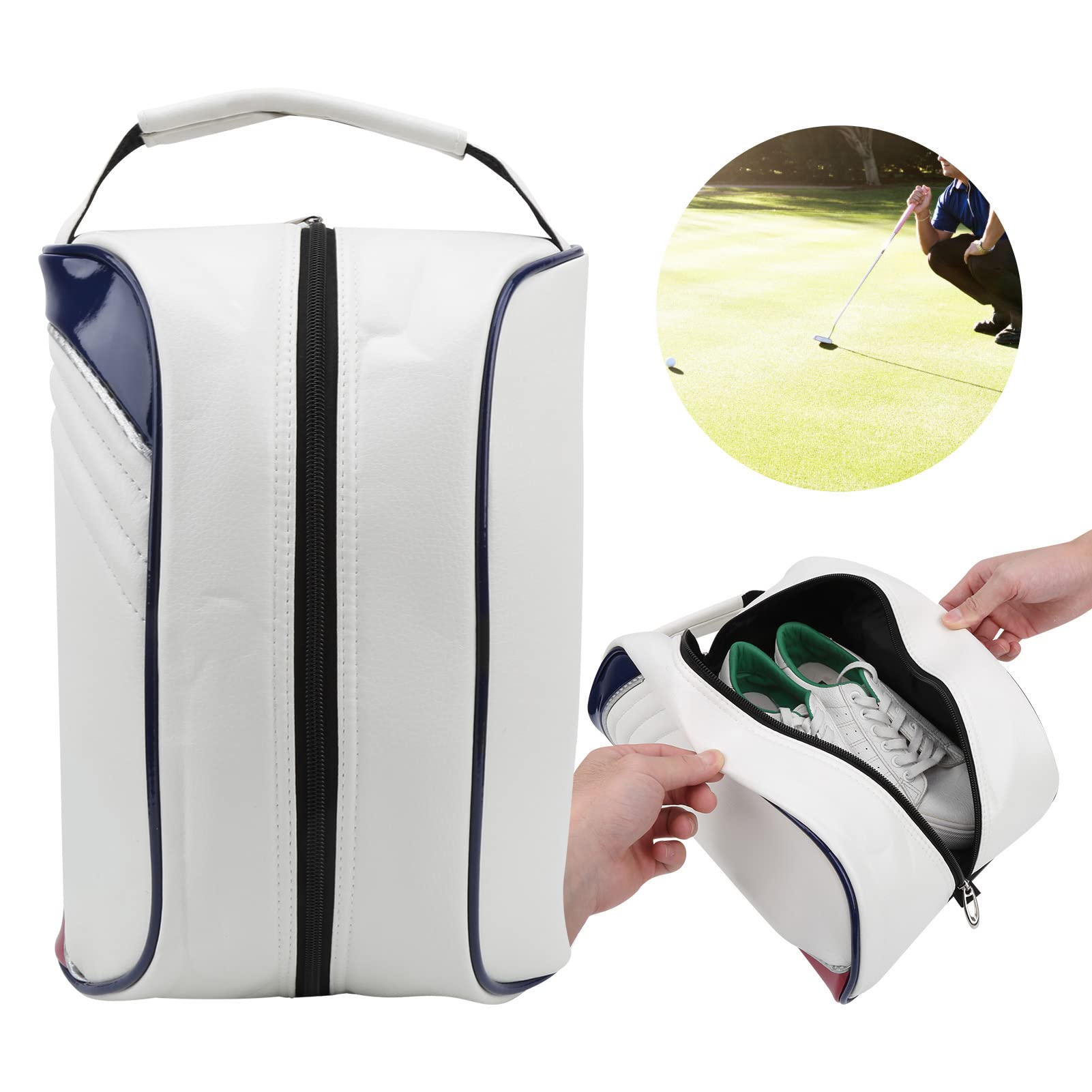 Premium PU Leather Golf Shoe Bag - Waterproof Dustproof Travel Shoe Carrier for Men & Women | Portable Golf Accessories Storage Tote for Home, Clubhouse & Travel