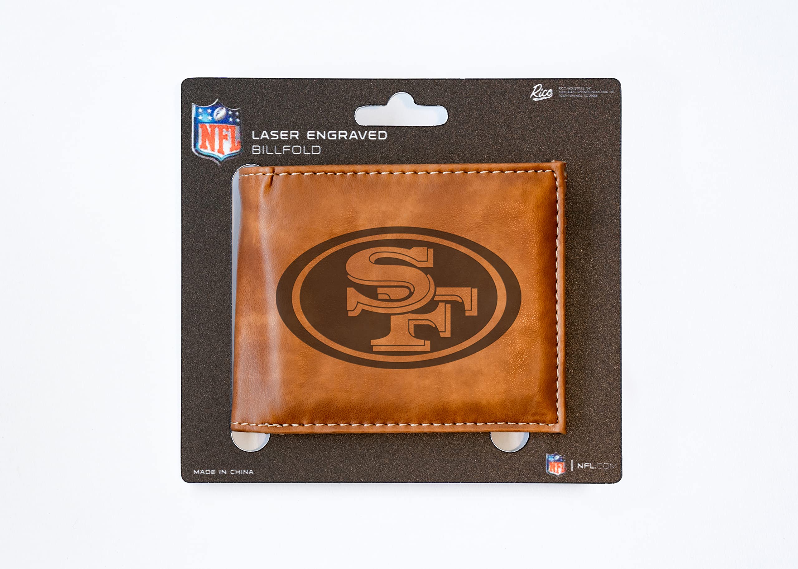 NFL Laser Engraved Slim Billfold Wallet for Men - Genuine Leather Money Clip Wallet - Perfect Gift for Football Fans (Game Day, Tailgating, Sports Events)