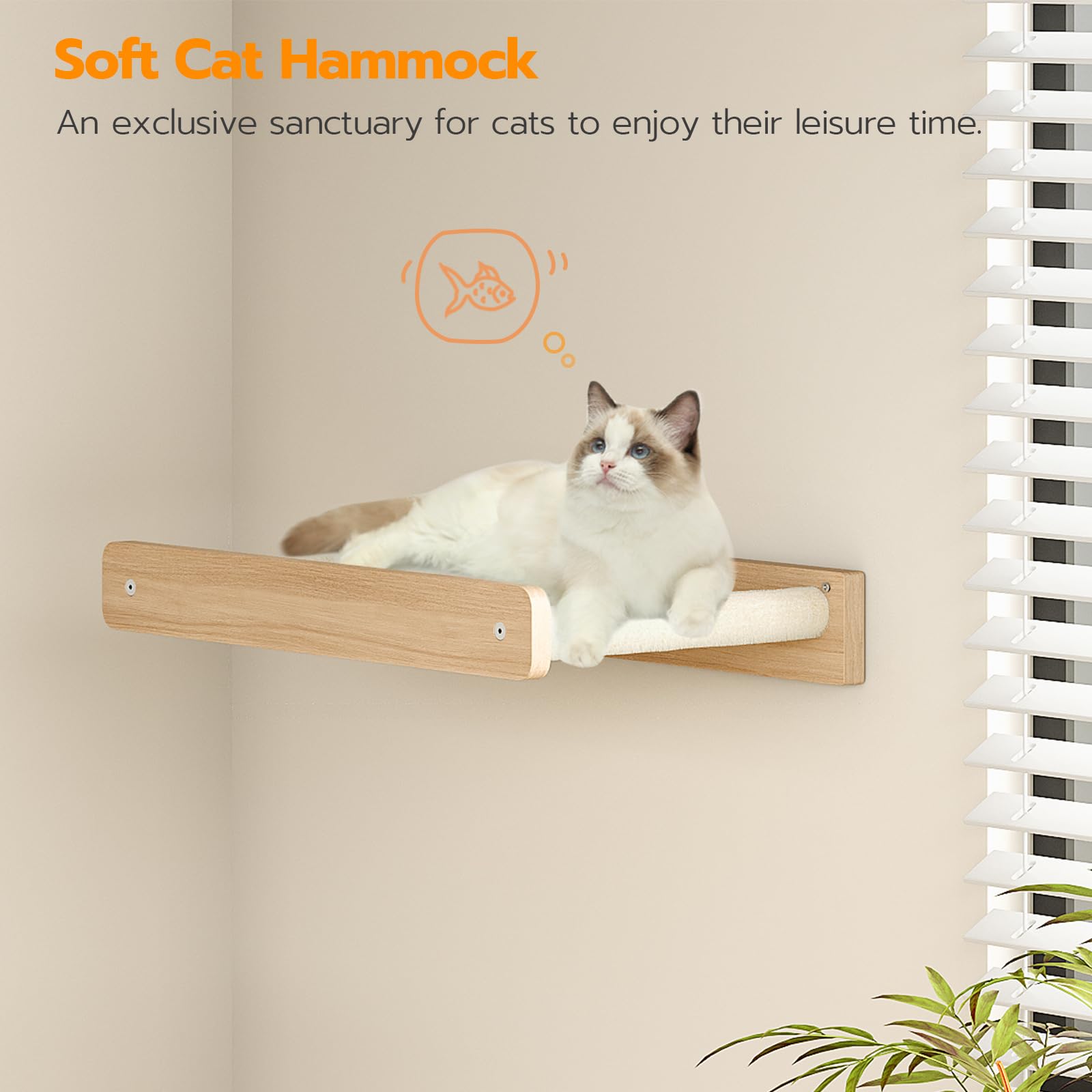 HOOBRO 5-Piece Wooden Cat Wall Shelves Set - Cat Climbing Furniture, Corridor, House, Plush Hammock & Scratching Board - Durable Natural Wood for Indoor Cat Play (Model NL45CS03) | Perfect for Small Spaces, Cat Exercise & Wall Decor