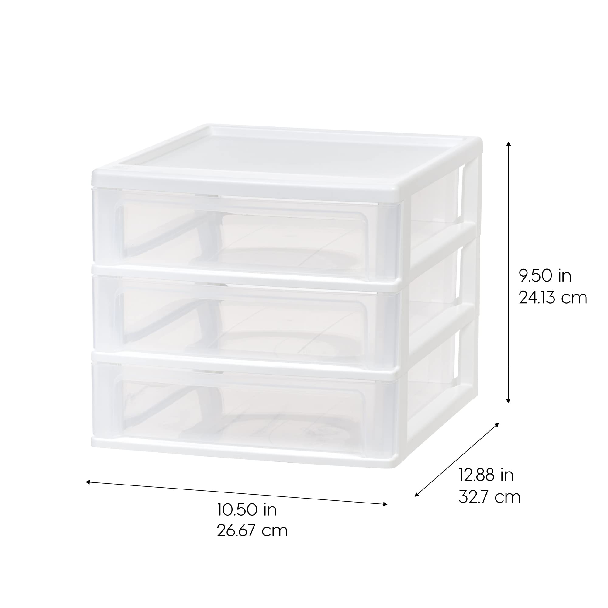 IRIS USA Plastic Stacking Desk Top 3-Drawer Storage Organizer, Medium White - 1-Pack for Vanity, Bathroom, Office & Craft Supplies | Perfect for Makeup, Nail Polish, Stationery & Small Item Organization