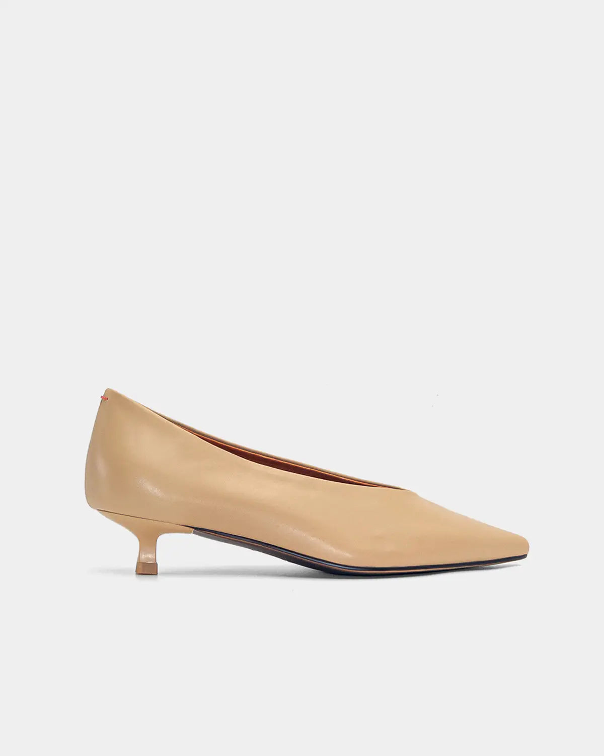 Beige Calfskin Kitten Heel Pumps for Women - Comfortable Low Heel Dress Shoes for Office, Wedding & Evening Events