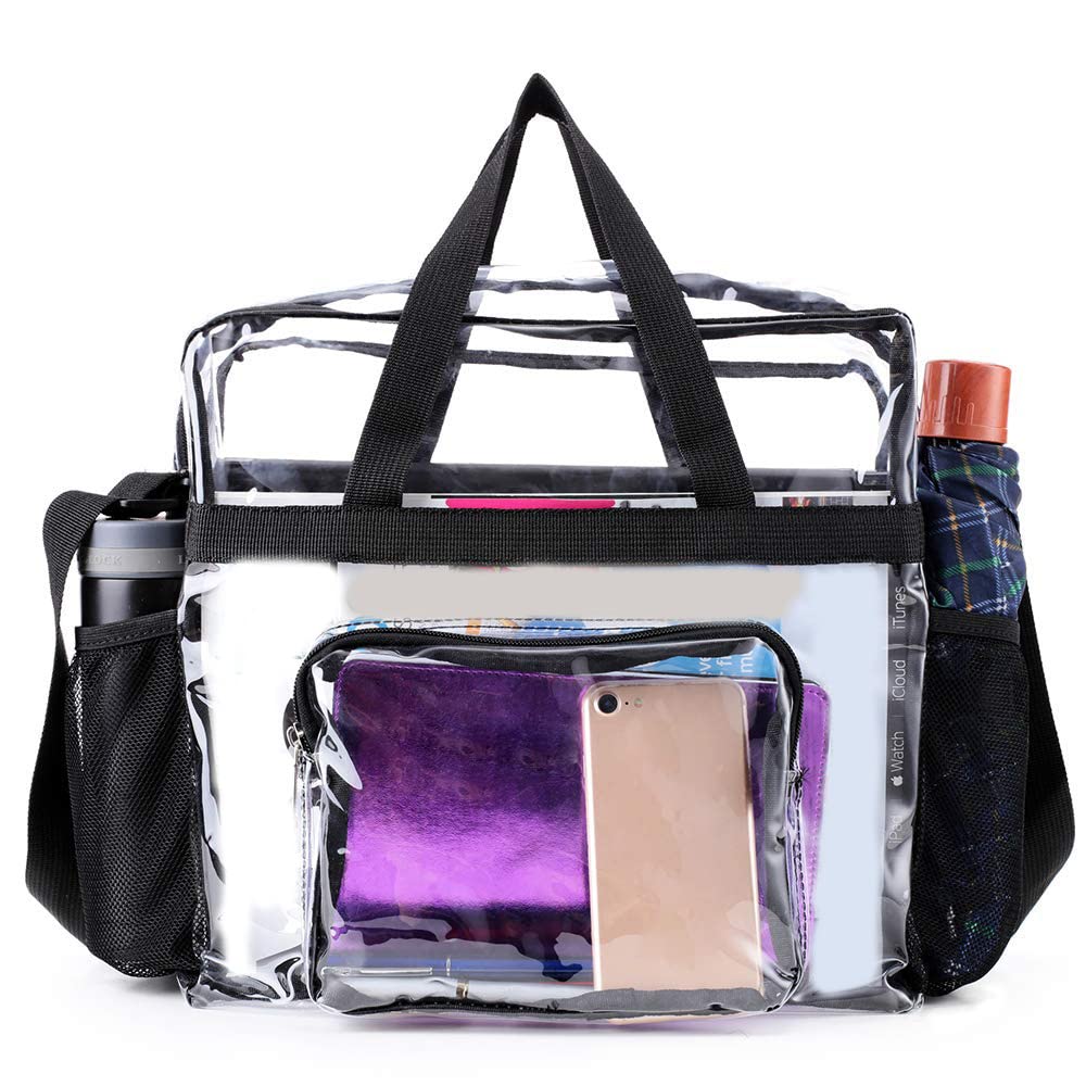 Clear Stadium Approved Tote Bags - Security Travel & Gym Clear Bags for Work, Sports & Concerts | Perfect for NFL Games, Music Festivals & Airport Security