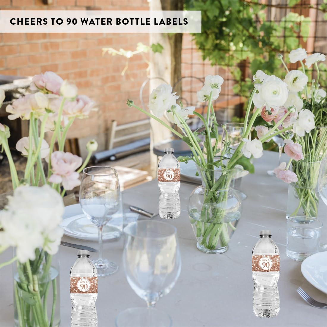 Glitzy Faux Glitter Rose Gold Water Bottle Labels Stickers - 20-Pack for 90th Birthday Party Decorations, Anniversary Celebrations & Women's Birthday Favors | Perfect for Water Bottle Decor, Party Supplies & Special Event Favors