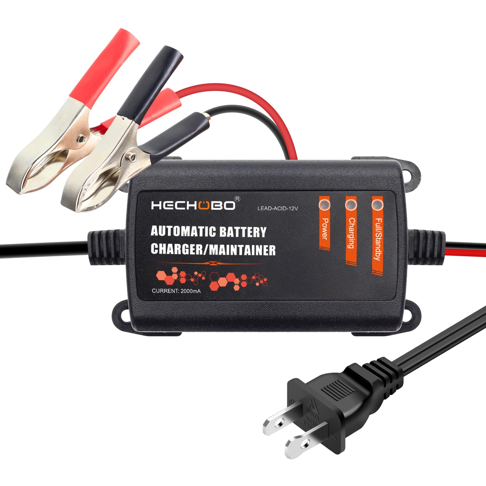 12V 2A Smart Battery Charger & Maintainer - Universal Trickle Charger for Lawn Mower, Motorcycle, Car, Boat, ATV, Riding Mower - 2000mA Auto Battery Desulfator with LED Display & 3M Cable - Perfect for Winter Storage & Seasonal Vehicle Maintenance