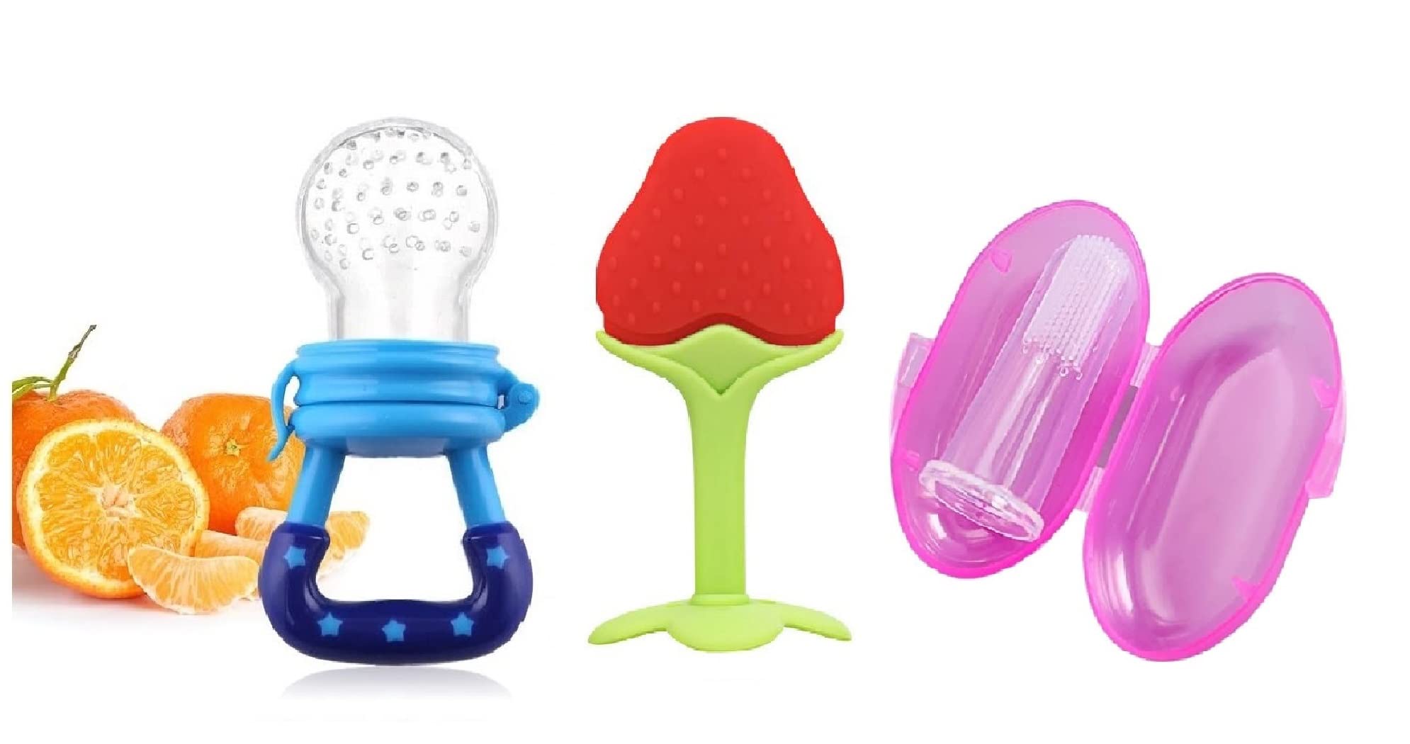 **BPA-Free Baby Fruit Feeder & Teether Set of 3 - Silicone Teething Toys for Infants 6-12 Months | Safe for Toddlers & Kids | Multicolor | Perfect for Soothing Sore Gums & Introducing Solid Foods**