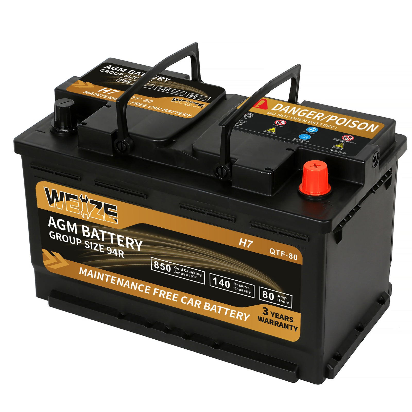 WEIZE Wise Series 94R AGM Car Battery - 12V 80Ah H7 Automotive Replacement Battery for BMW, Mercedes, Audi | Cold Cranking & Deep Cycle Performance | Ideal for Extreme Weather & Off-Road Vehicles