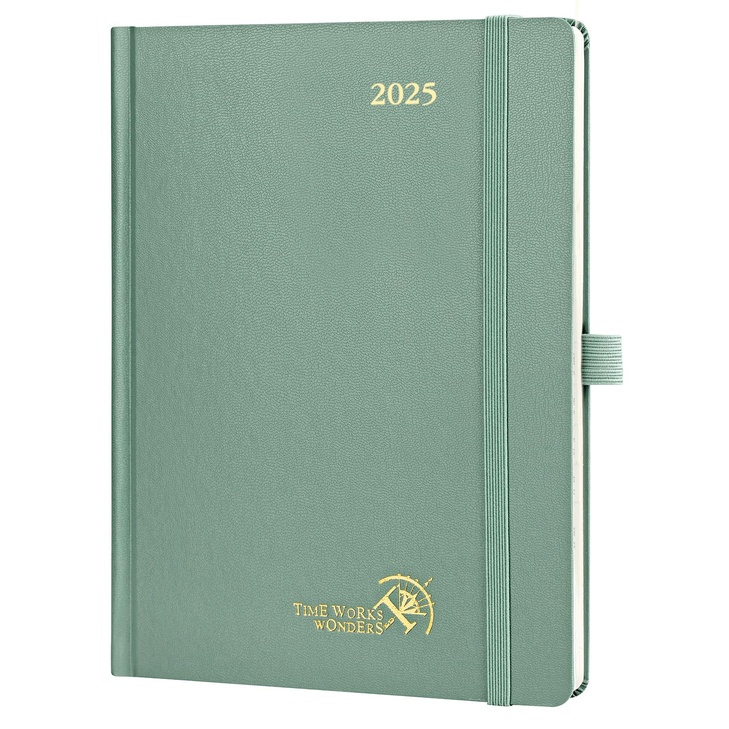 POPRUN 2025 Planner - Medium Size 8.5''x6.5'' Hardcover Daily Weekly Monthly Calendar with Hourly Time Slots | Appointment Book Organizer for Work, School & Personal Use | Premium 100 GSM Paper, Monthly Tabs in Midnight Green