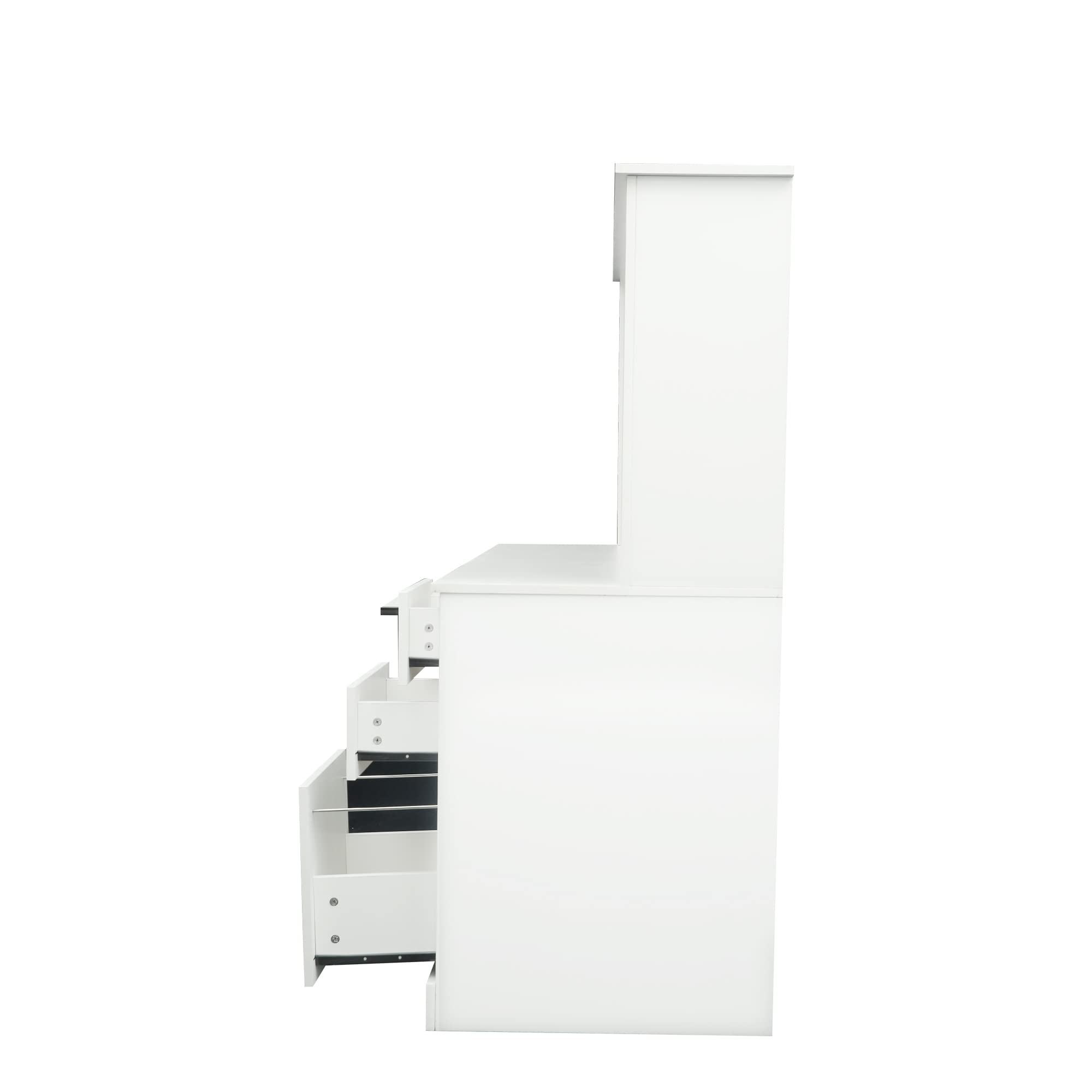 Wooden Executive Computer Desk with 3 Drawers & Hutch - Home Office Desk with Keyboard Tray, 2 Open Shelves & Cable Management Grommets - Perfect for Study, Work & Gaming (White)
