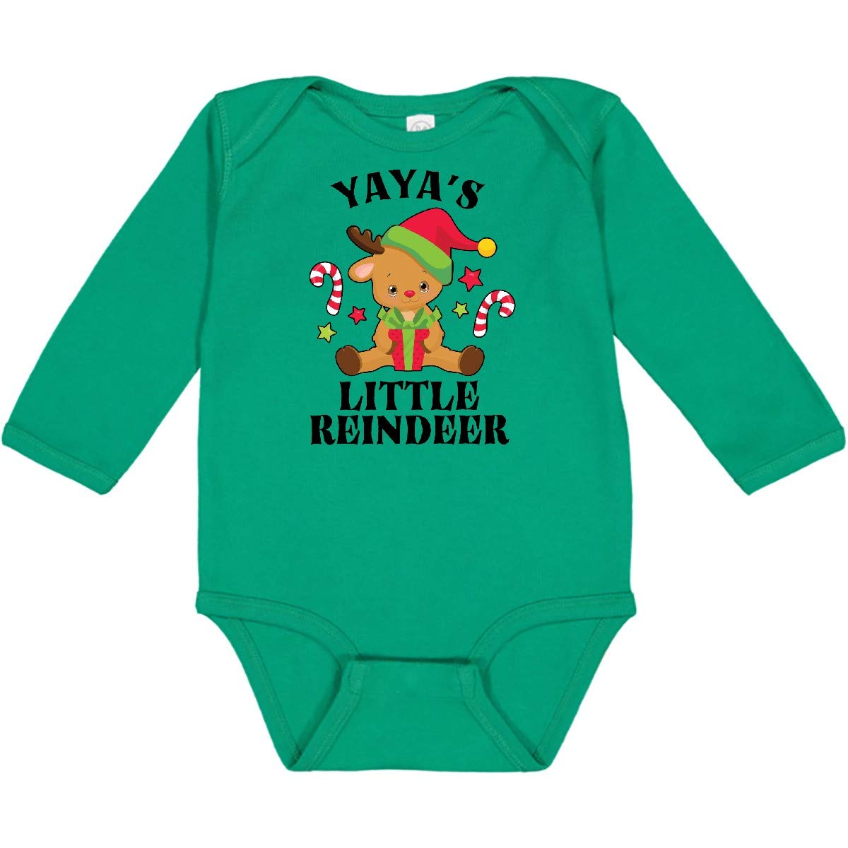 Inktastic Christmas Yaya's Little Reindeer with Candy Canes Baby Long Sleeve Bodysuit - Holiday Outfit for Infants, Newborn Photo Shoot, Family Matching Pajamas
