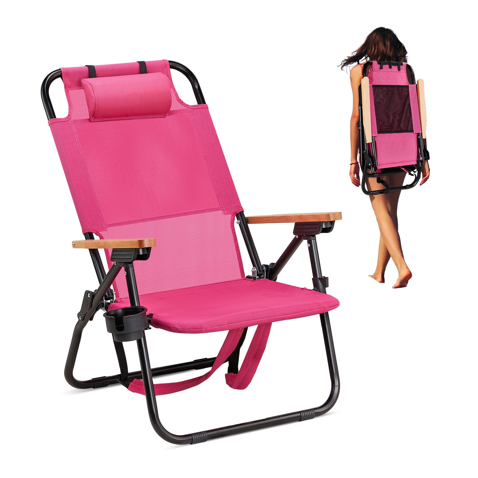 Premium Lightweight Aluminum Backpack Beach Chair with 4-Position Recline, Cup Holders & Textilene Fabric - Portable Folding Camping Chair for Adults, Outdoor, Beach, Picnic, Travel, and Backyard Relaxation