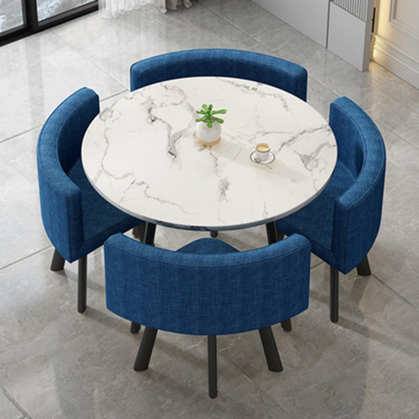Round Conference Table for 4 with Chairs - 5-Piece Space Saving Office & Dining Room Set - Perfect for Small Meetings, Home Office & Compact Spaces