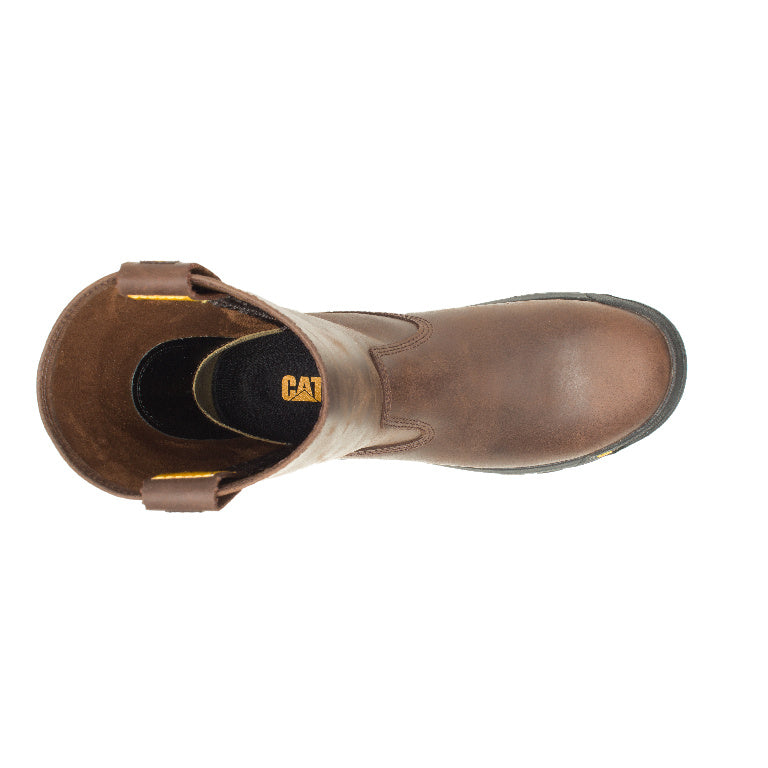 Men's Soft Toe Pull-On Work Boots - Comfortable Brown Leather Drawbar Boots for Construction, Farming & Outdoor Work