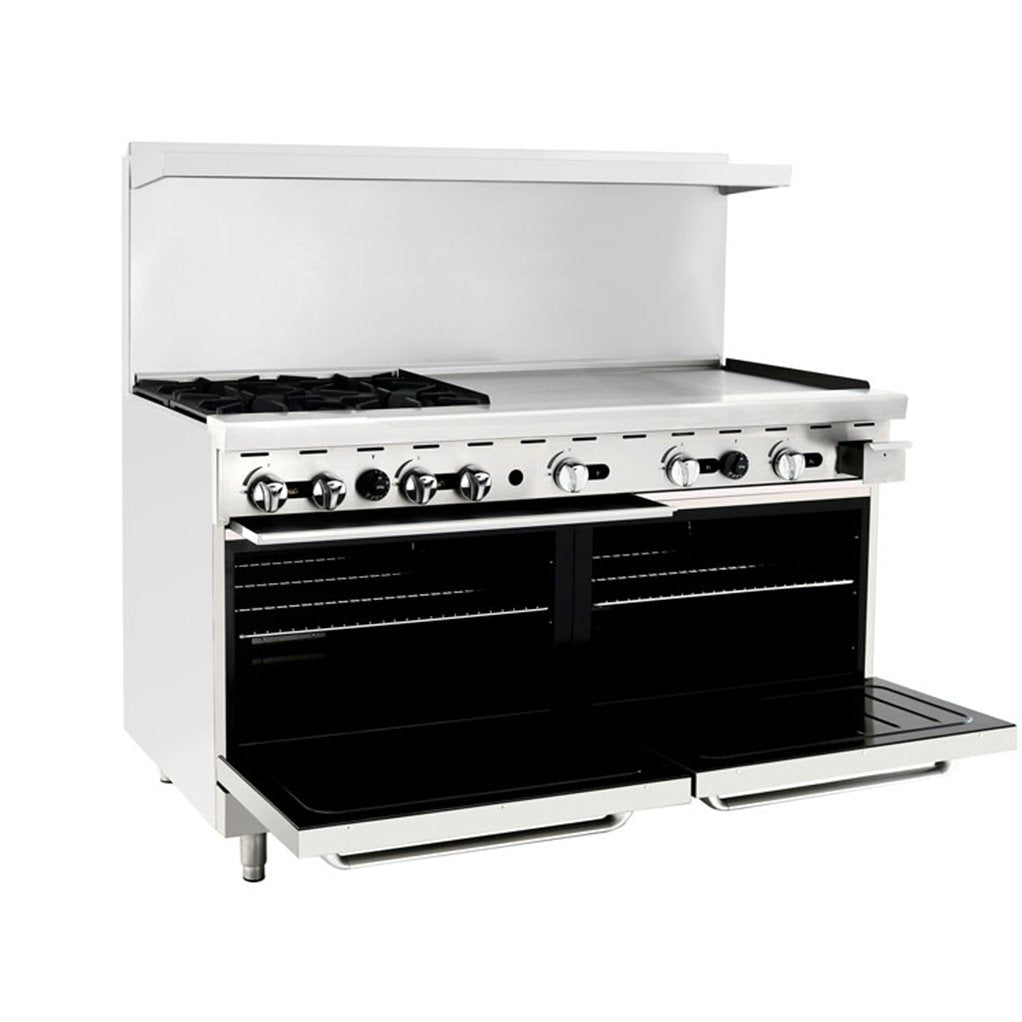 Atosa AGR 4B36GR 60-Inch Commercial Gas Range with 4 Burners & 36-Inch Griddle - 257,000 BTU - Ideal for Restaurants, Food Trucks & Catering Businesses