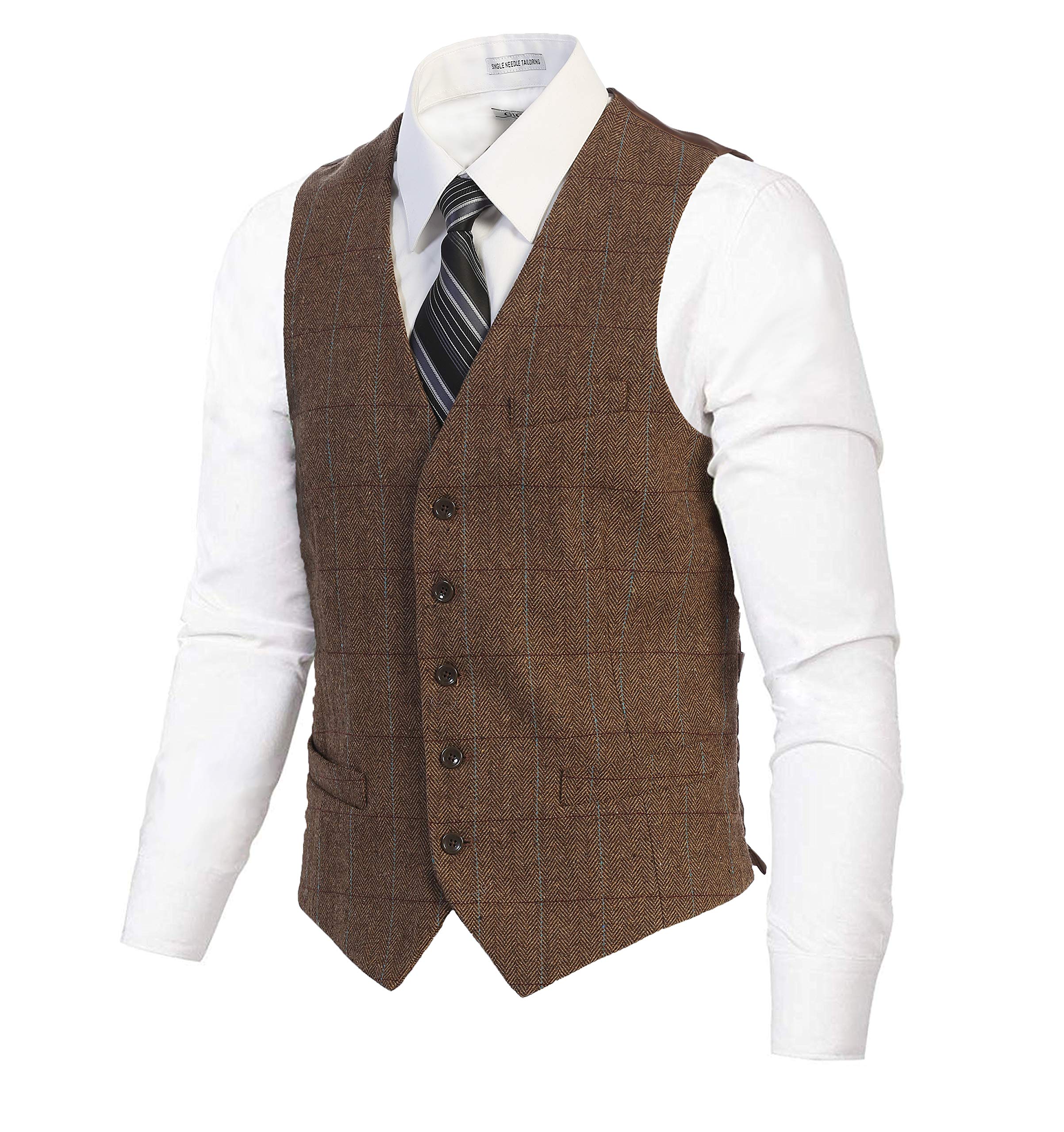 Gioberti Men's 5-Button Slim Fit Herringbone Tweed Suit Vest for Wedding, Office & Formal Events | Classic Waistcoat for Business Attire & Special Occasions