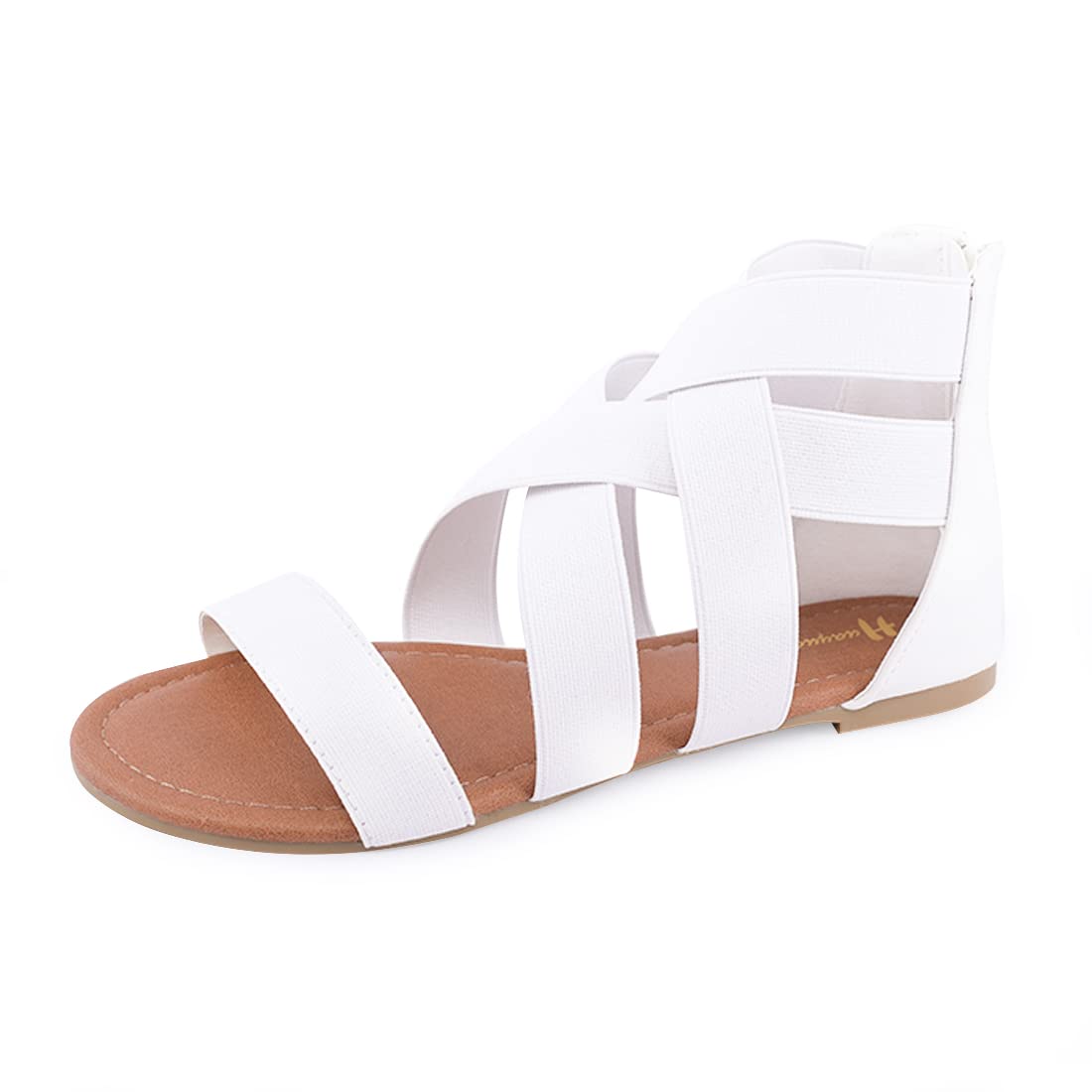 Women's Comfortable Elastic Gladiator Flat Sandals with Adjustable Ankle Strap - Perfect for Summer, Beach, Travel and Casual Outfits