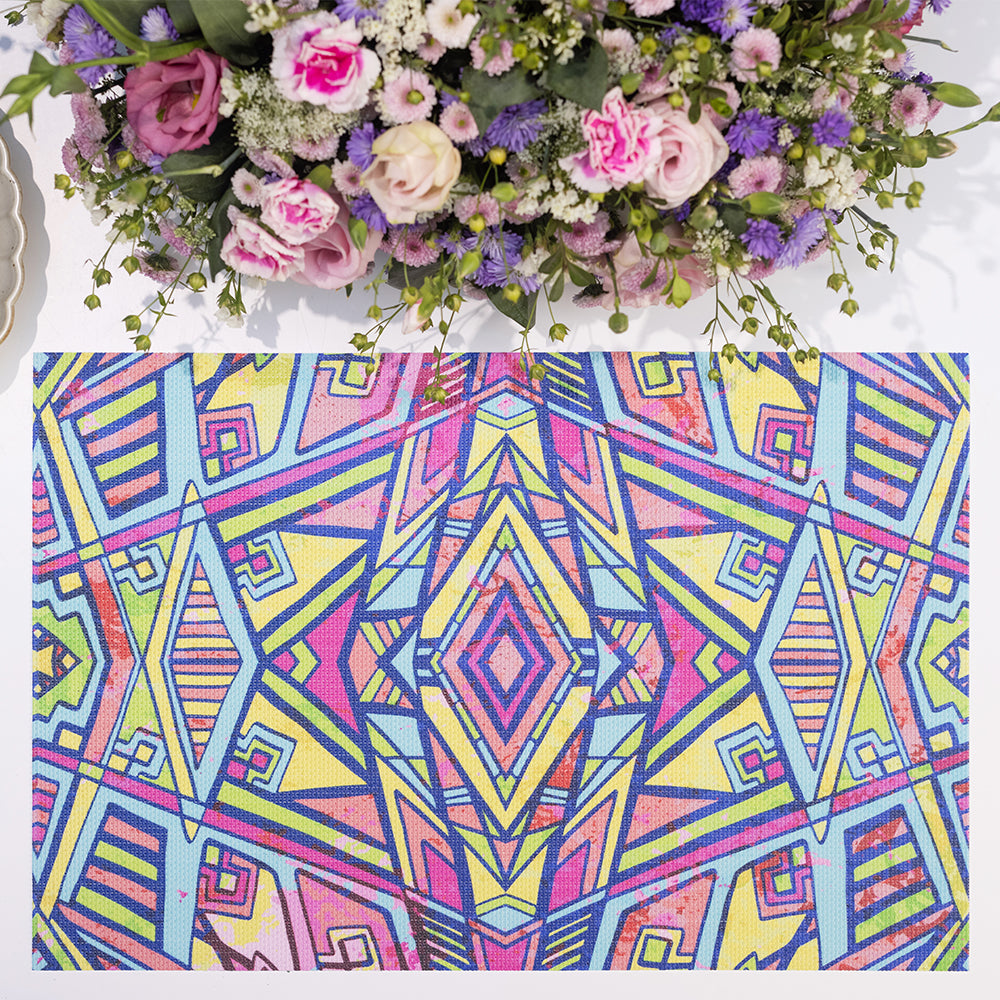 Vibrant Multicolor Zyanya Aztec Themed Table Mats - Set of 4 for Dining, Kitchen, and Home Decor