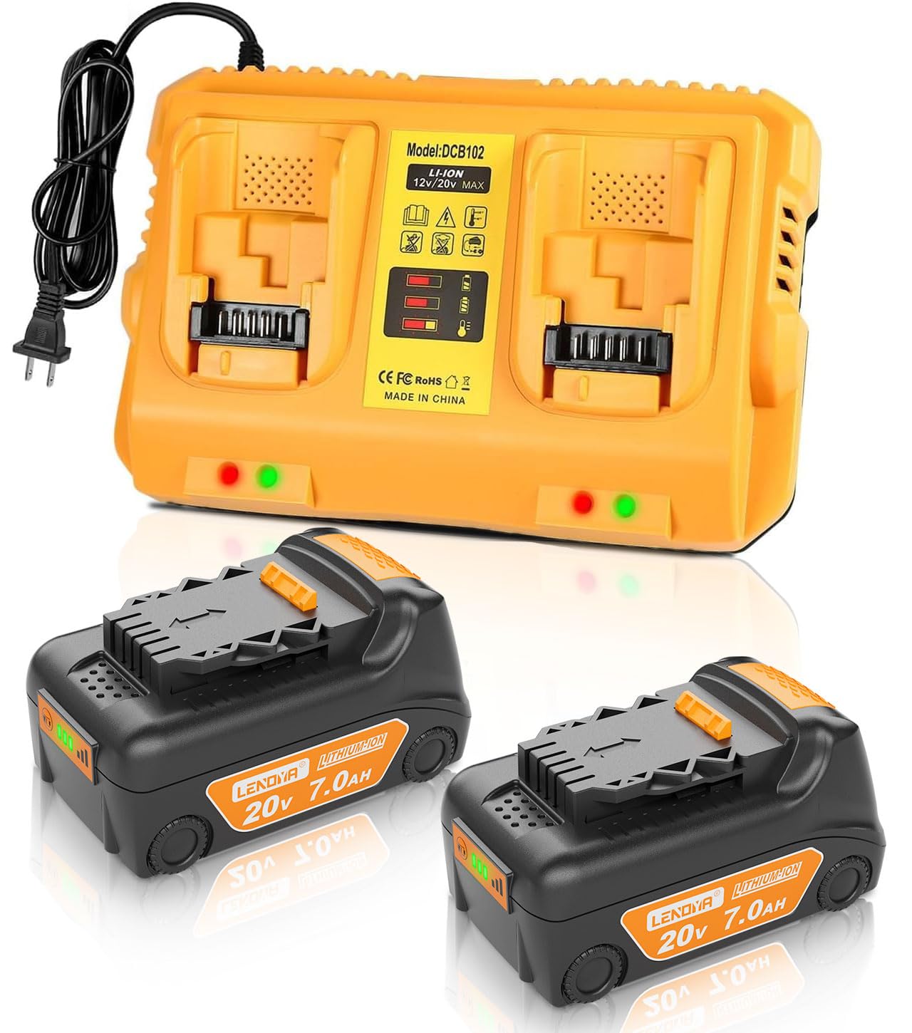 Upgraded 20V 2-Pack Replacement Battery 7000mAh with DCB102 Charger - Compatible with DeWalt 20V Max/12V Power Tools (DCD/DCF/DCG Series) - High Capacity Lithium-Ion Battery for Cordless Drills, Saws & Power Tools - Perfect for Construction, Woodworking & DIY Projects