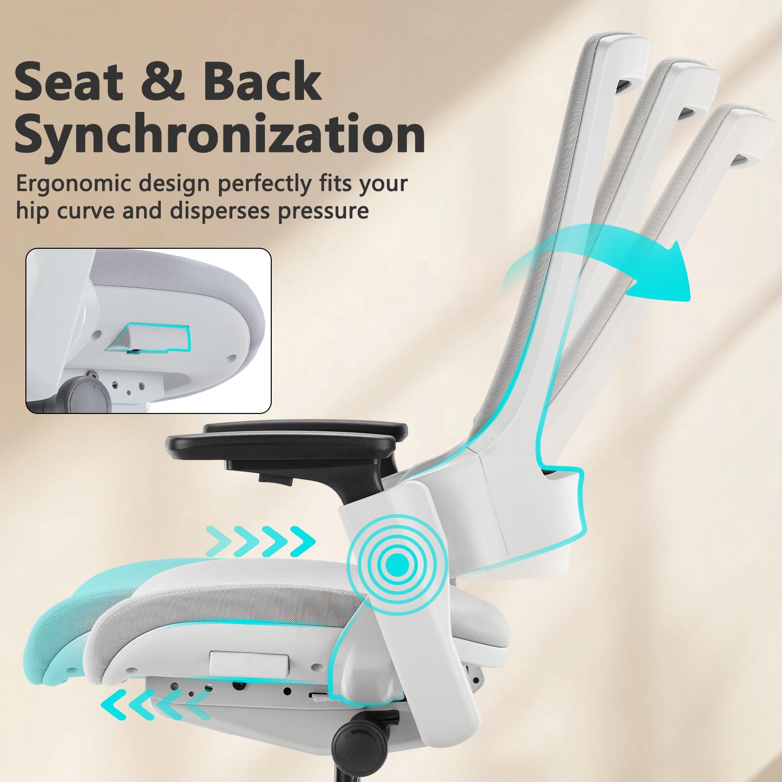 CLATINA Ergonomic Office Chair - Adjustable Swivel Executive Chair with 3D Armrests & Lumbar Support, Fabric Backrest Computer Task Chair for Home Office, Conference Room & Workspace - Perfect for Long Hours Sitting & Back Pain Relief
