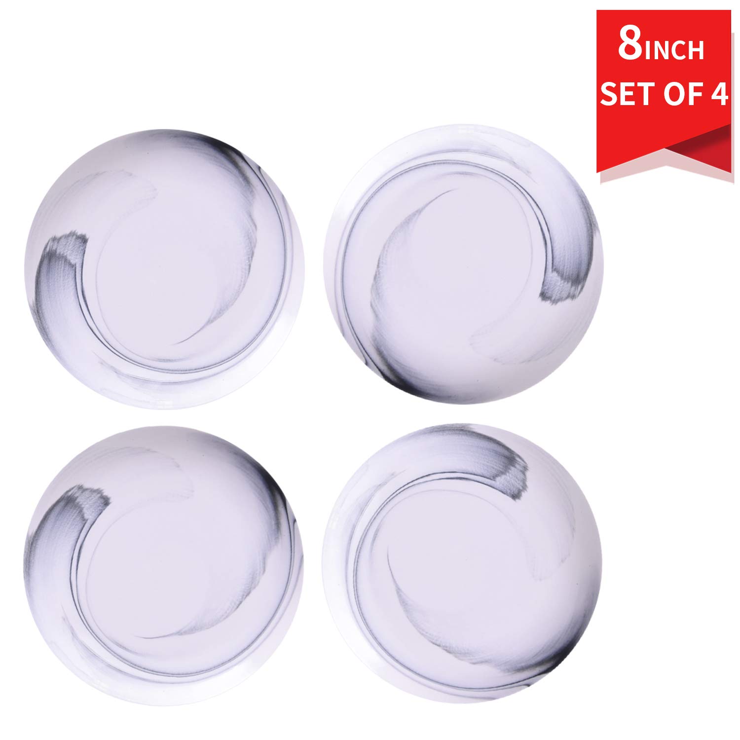 Yundu 8-inch Grey Marbled Ceramic Plates Set of 4 - Microwave & Dishwasher Safe Appetizer & Dessert Plates - Perfect for Dinner Parties, Weddings & Home Decor