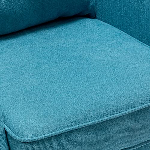 Modern Upholstered Tufted Linen Fabric Accent Armchair - Club Chair, Lounge Chair & Reading Chair with Rivet Roll Arms & High Back Support - Perfect for Living Room, Bedroom, Home Office & Reading Nook (Blue + Linen Fabric)