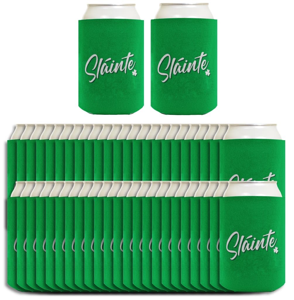 48-Pack St. Patrick's Day Drink Can Coolers - Shamrock Party Supplies for Beer & Soda Cans - Perfect for Irish Themed Parties, Pub Crawls & Festive Celebrations