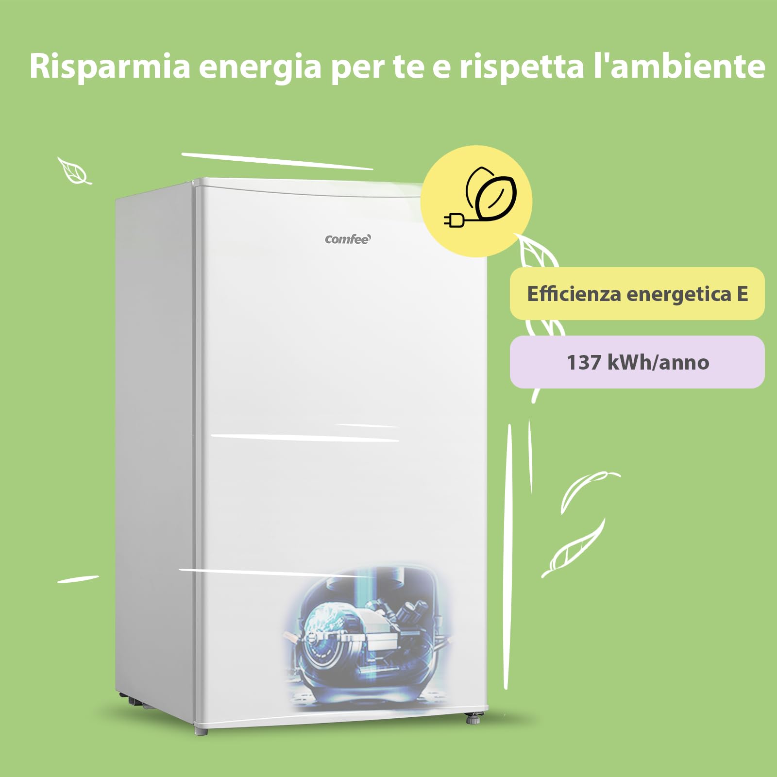 COMFEE' RCD115WH2 80L Compact Refrigerator with Freezer - Single Door Mini Fridge for Home, Office, Dorm - Adjustable Temperature, Quiet Operation, LED Light, White - Perfect for Small Spaces & Beverage Storage