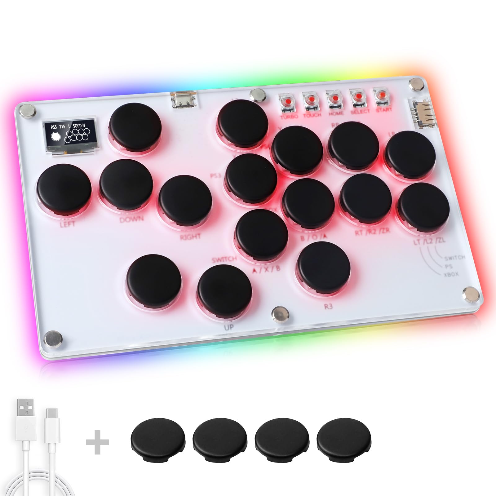 **M16 2024 Upgrade Arcade Stick - All-Button Leverless Fight Controller for Switch, PC, PS5, PS4, PS3 & Steam Deck | Turbo, RGB Lighting, Hot-Swap SOCD & DIY Keycaps | Perfect for Street Fighter, Tekken & Competitive Gaming**