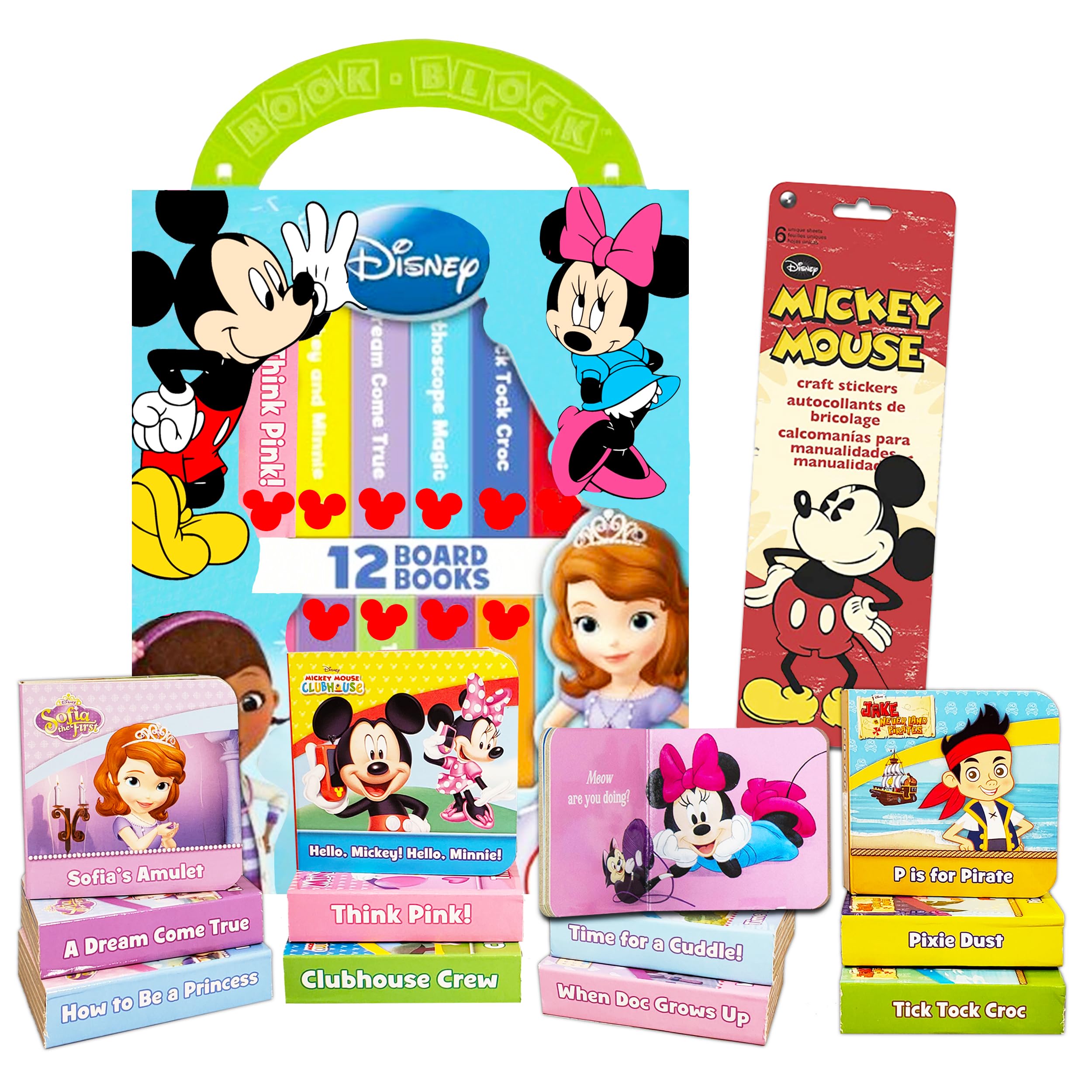 Disney Junior My First Library - 12 Mickey Mouse Board Books for Toddlers with Stickers | Early Learning, Baby Shower Gift, Travel Toys for Kids