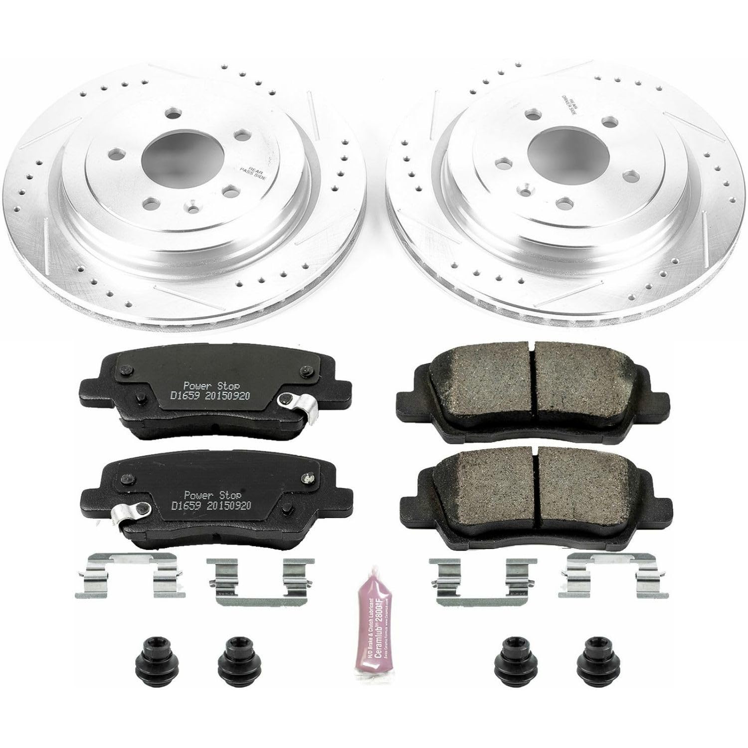 Power Stop K6385 Z23 Carbon Fiber Brake Pads & Drilled Slotted Rotors Kit for Cadillac ATS 2013-2018 - High Performance Braking for Street & Track Use