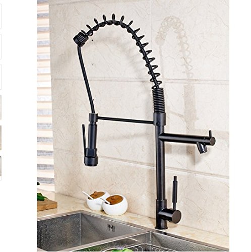 Solid Brass Oil Rubbed Bronze Kitchen Sink Faucet - Single Handle Swivel Spout Mixer Tap for Countertop | Perfect for Modern Farmhouse & Industrial Style Kitchens