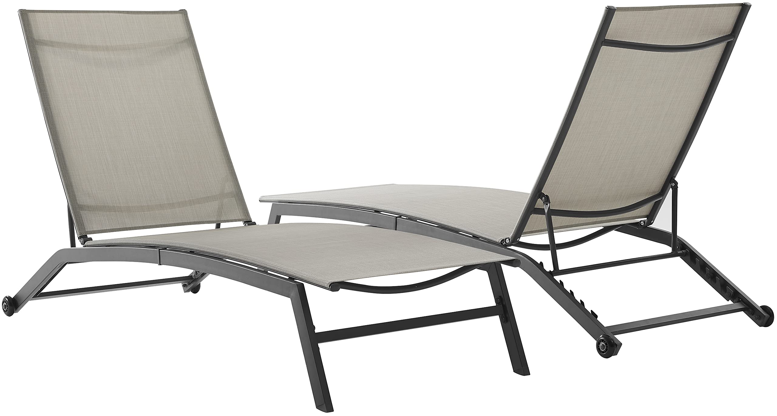 Crosley Weaver 2-Piece Reclining Mesh Outdoor Chaise Lounge Chair Set with Wheels - Patio Furniture, Poolside Relaxation, Backyard Lounging - Matte Black & Light Gray - Durable Weather-Resistant Design for Outdoor Comfort