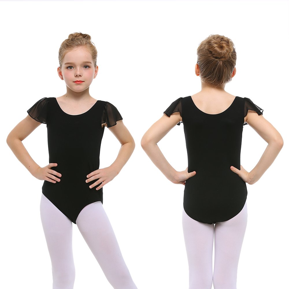 Stelle Girls Ballet Leotard Black Dance Leotard with Ruffle Short Sleeve - Gymnastics Outfit for Toddler, Little Kid & Big Kid - Perfect for Ballet Class, Dance Recital & Performance Practice