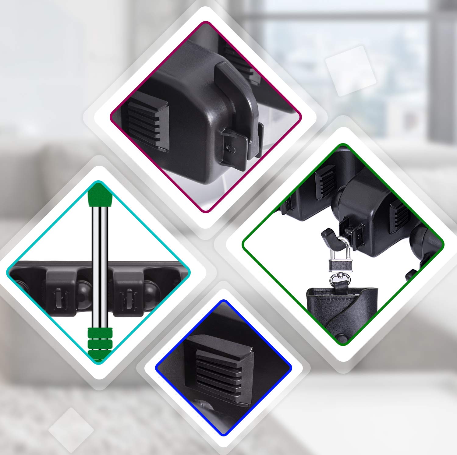 HYRIXDIRECT Heavy Duty Wall Mount Broom Mop Holder with Hooks - Garage, Laundry Room & Garden Tool Organizer Rack for Space Saving Storage | Perfect for Home, Kitchen, Bathroom & Utility Room Organization