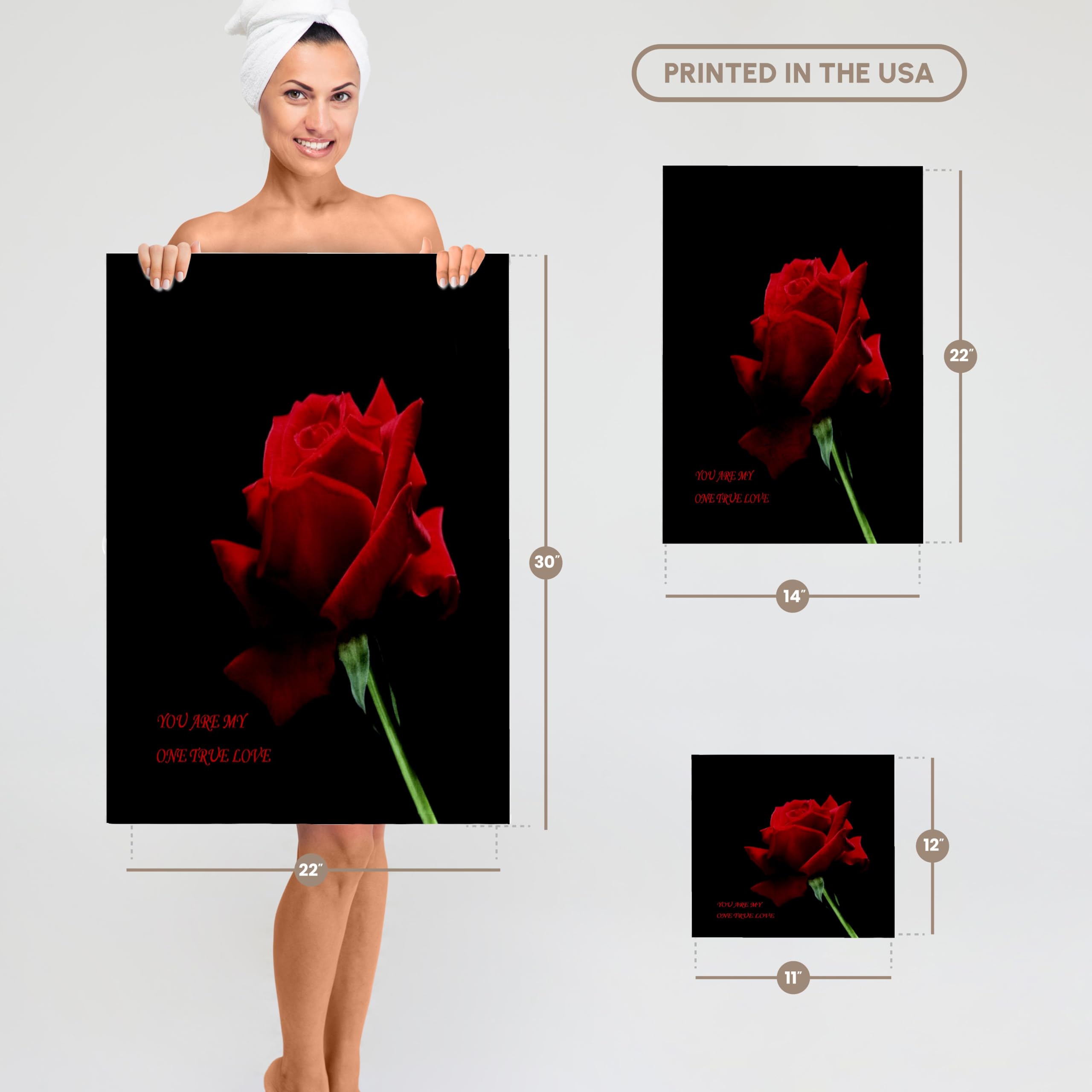 3D Rose 'You Are My One True Love' Single Red Rose on Black Towel - 15