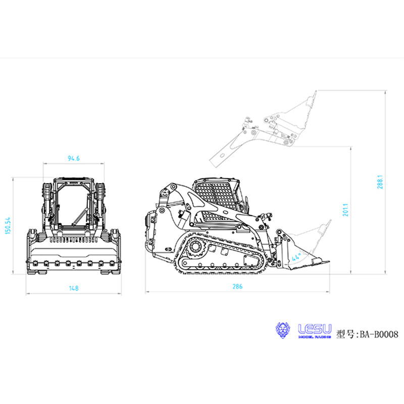 Customized LESU 1:14 Scale RC Hydraulic Aoue LT5 Tracked Skid Steer Loader - Metal RTR Model with Fork, Bucket, Sieve Bucket, Gripper Clamp & Trailer Upgrade Parts - Perfect for Construction Simulation, RC Hobbyists & Collectors