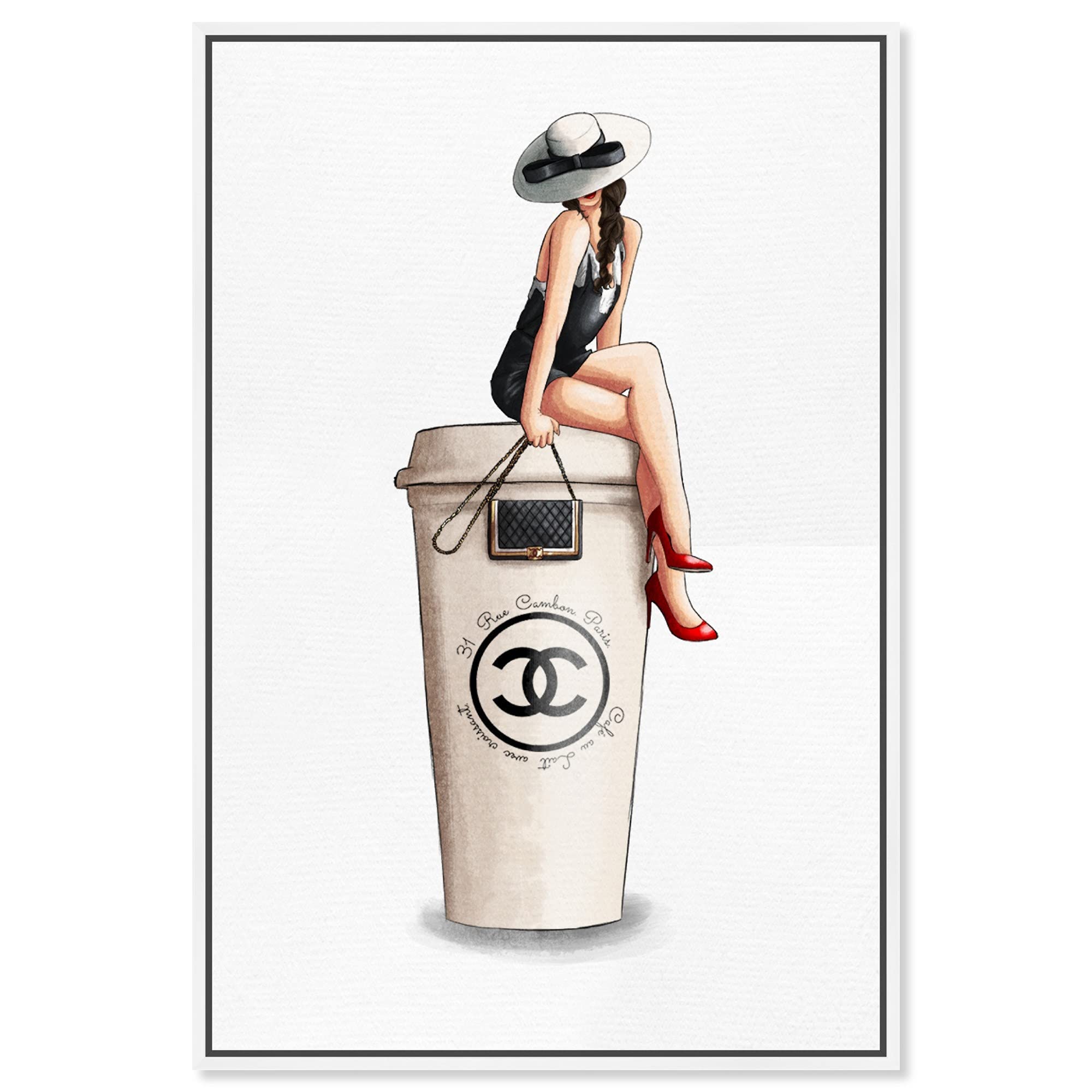 Oliver Gal Artist Co. Fashion & Glam Wall Art Canvas Print - Handbags Cafe Au Lait Cambon Dark Home Decor - 36x54 Inches with White Frame - Perfect for Living Room, Bedroom or Office Wall Decor