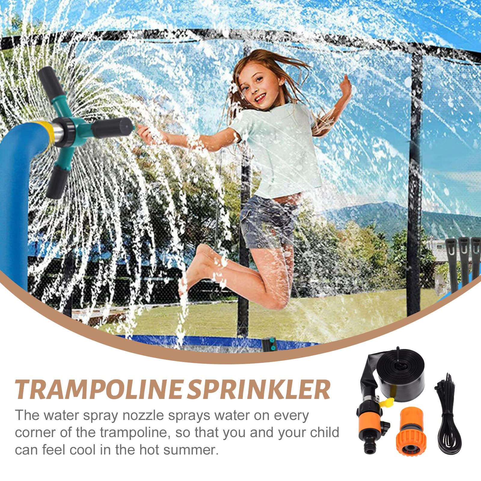 LUOZZY Trampoline Sprinkler Water Toy - 26ft Outdoor Water Game for Kids, Summer Backyard Fun with Adjustable Spray Kit (Orange) - Perfect for Pool Parties, Family Gatherings & Summer Cooling