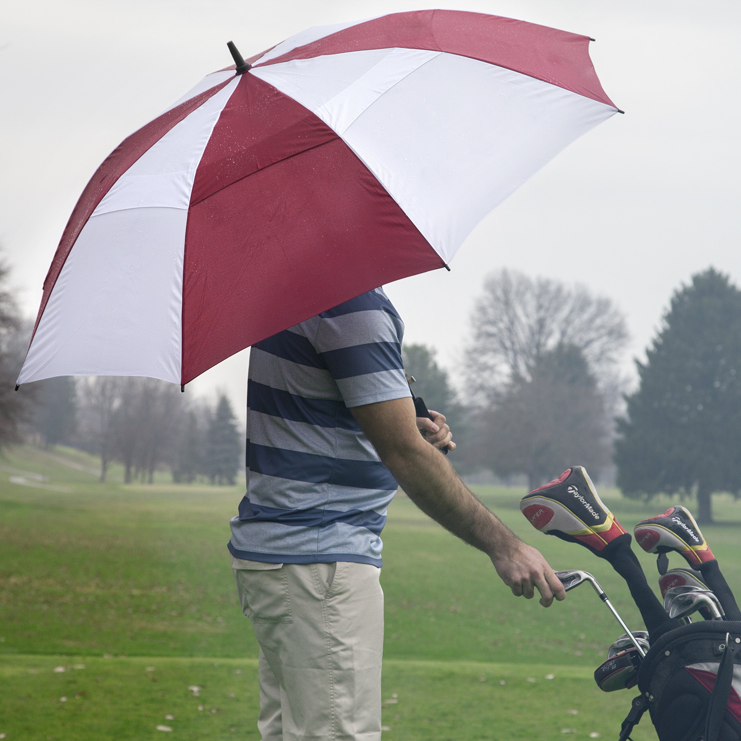 62/68 Inch Automatic Open Golf Umbrella - Extra Large Windproof Waterproof Double Canopy with Vented Design for Golf, Beach, Outdoor Sports and Heavy Rain Protection