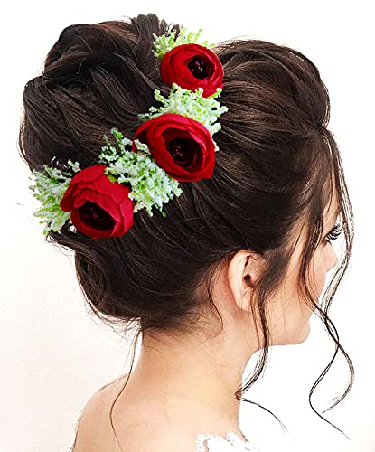 Artificial Rose & Lavender Flower Hair Vine - Bridal Wedding Hair Accessories, Hair Pins, Juda Pins for Women (Red) - Perfect for Weddings, Proms & Special Occasions