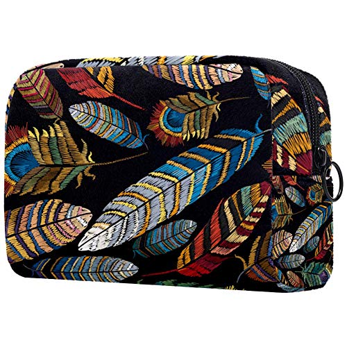 TIKISMILE Large Ethnic Feather Makeup Bag - Waterproof Travel Toiletry Organizer for Women & Girls | Perfect for Cosmetics, Brushes & Travel Essentials