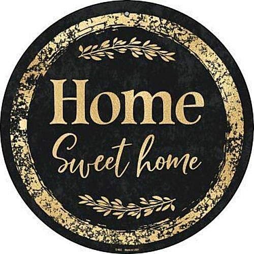 Vintage Home Sweet Home Tin Sign - 12 Inch Round Black & Gold Retro Metal Wall Decor for Kitchen, Bar, Cafe & Man Cave - AMELIA SHARPE